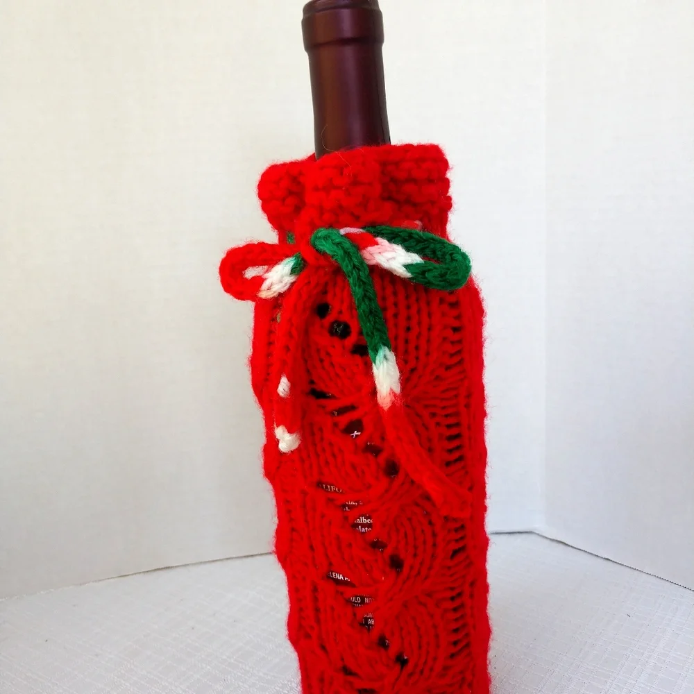 Hand Crafted Bottle Vase Cover Red Holiday Bar Cart Essential Botanical